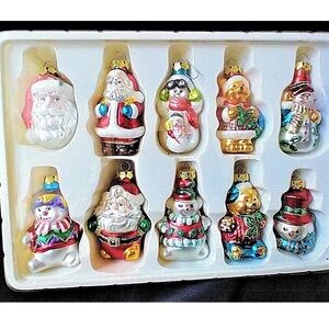 Glass Christmas Ornaments Set of 10 rare hand blown vintage